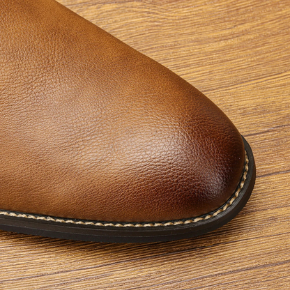 Men's Chelsea Leather Ankle Boots Elastic Sides Brown