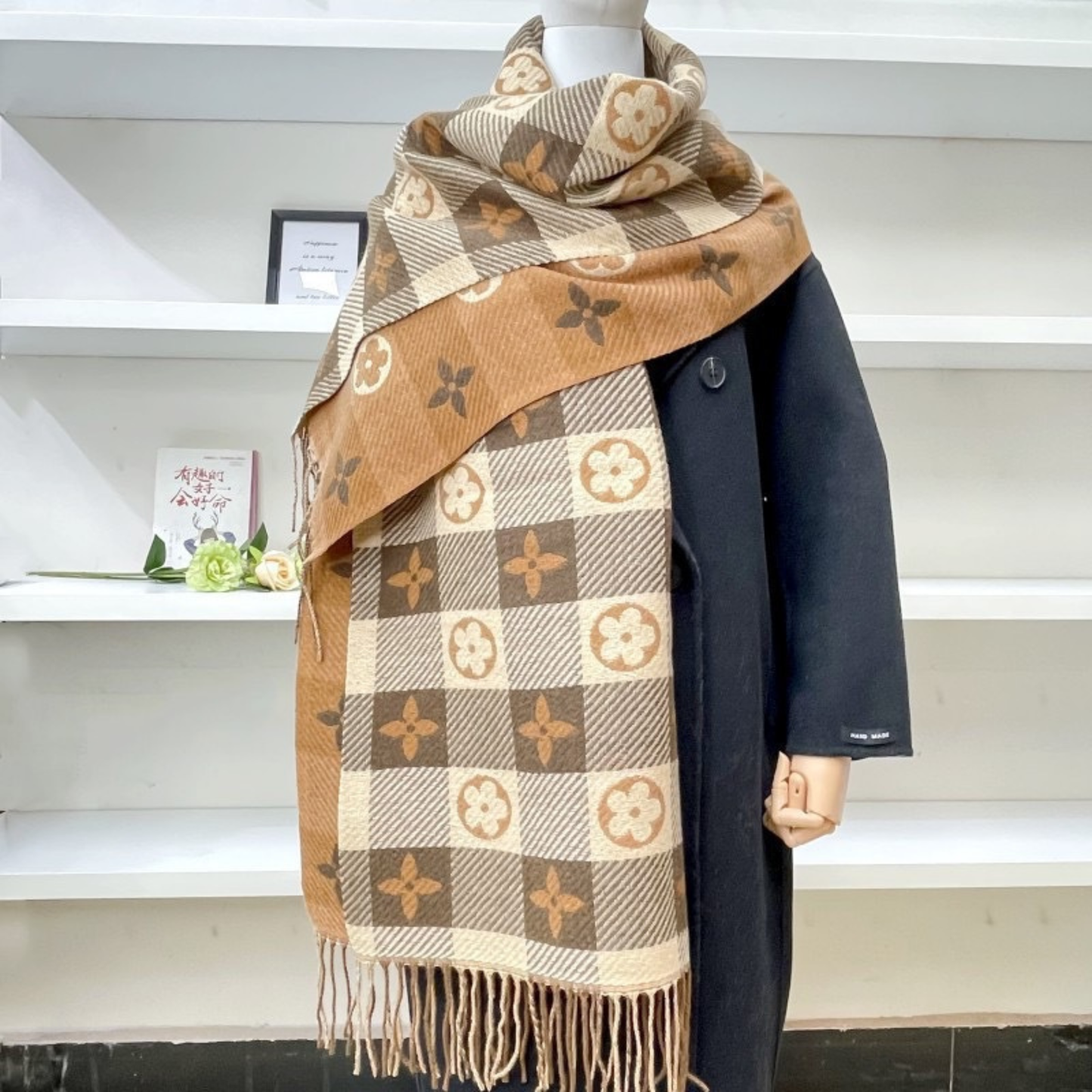 Comfy Plaid Tassel Scarf