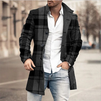 Men's Wool Blend Long Winter Jacket Red