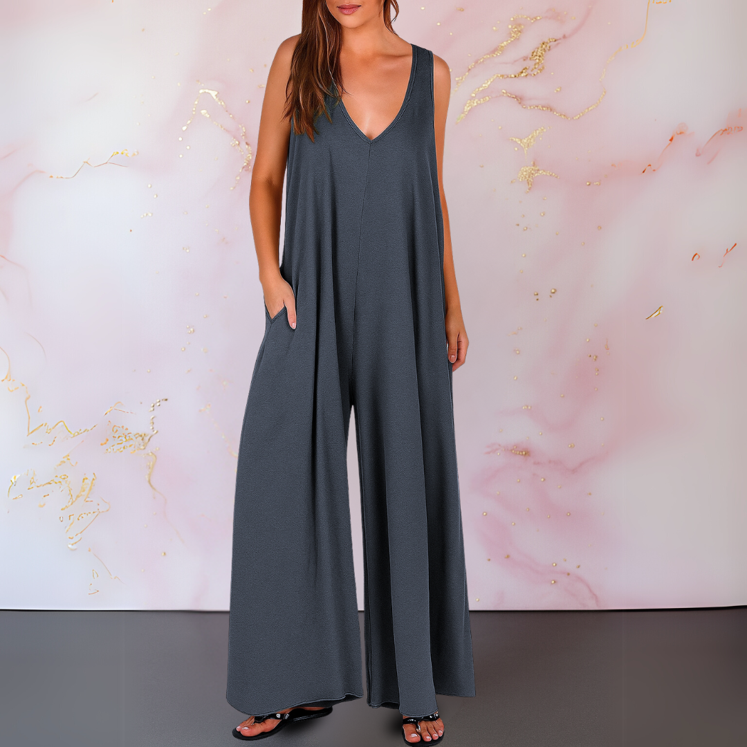 Black Women's Sleeveless Wide Leg Jumpsuit with Pockets