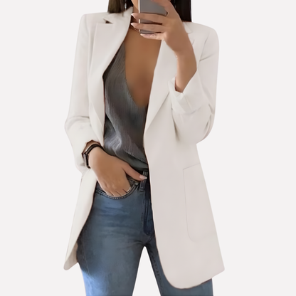 Women's Front Pocket Blazer Structured Everyday Wool Black