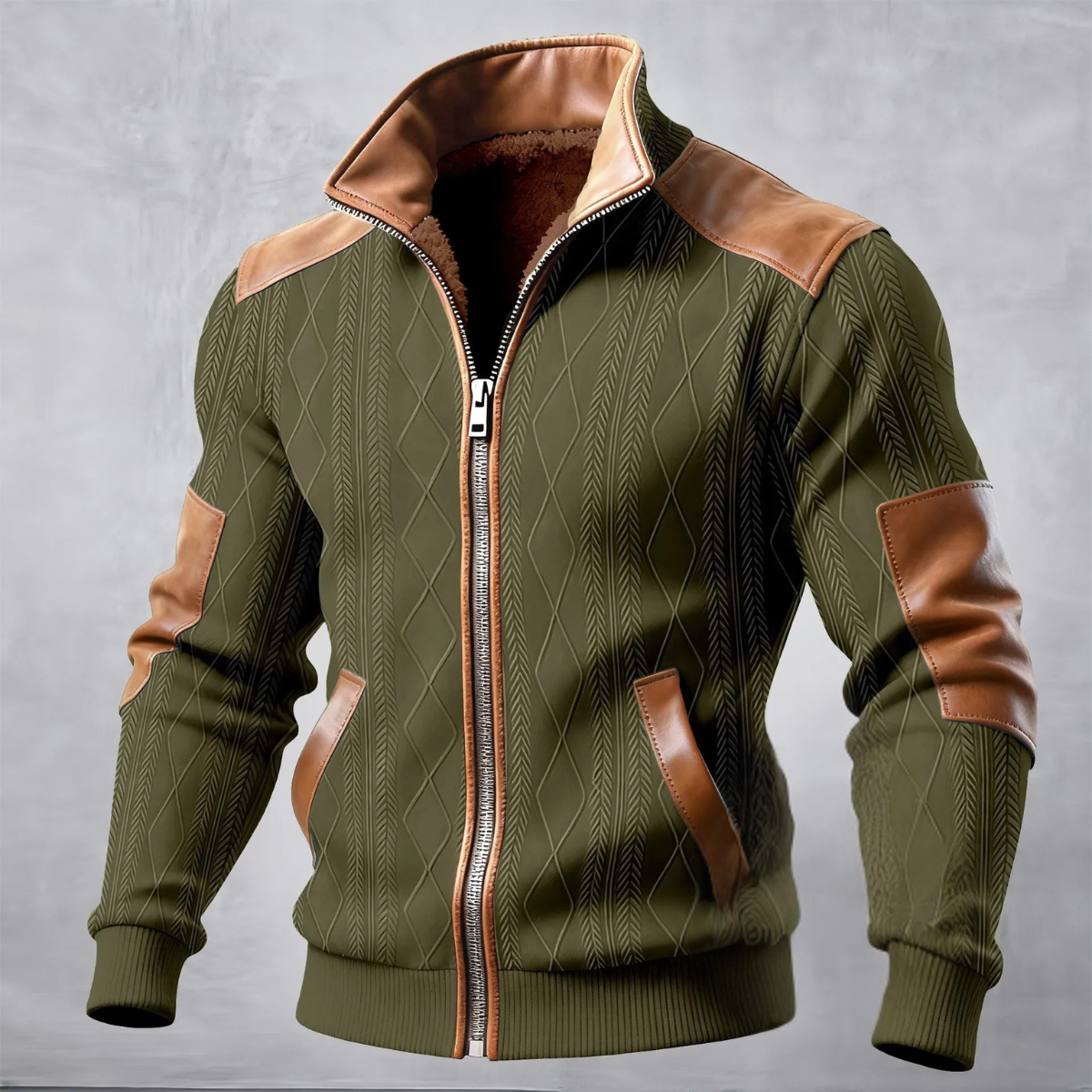 Men's Cable Knit Sweater Jacket Fleece Lined Zip Up