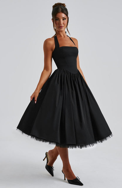 Elegant Ladies Halter Neck Midi Dress