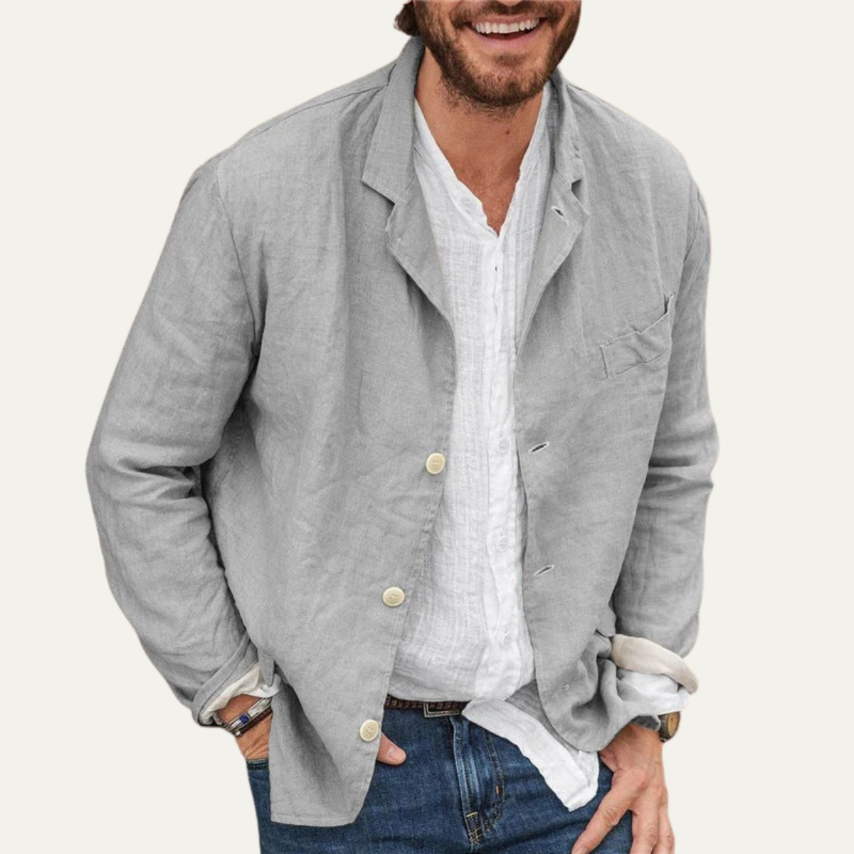 Men's Linen Blazer Jacket Lightweight Beige
