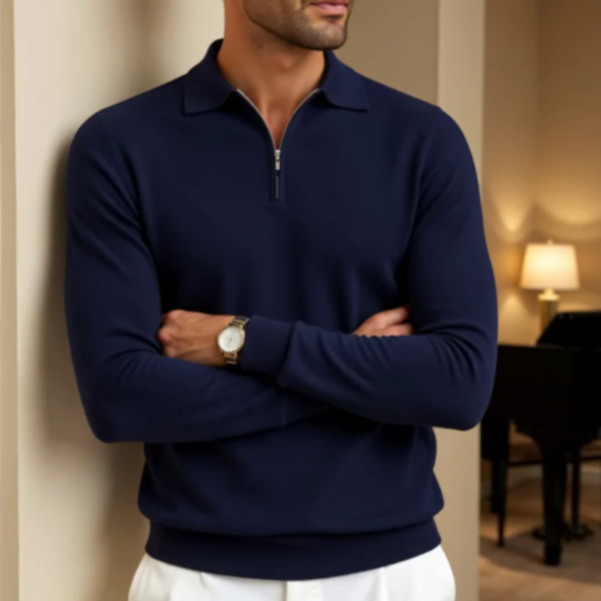 Men's Quarter Zip Polo Sweater Knit