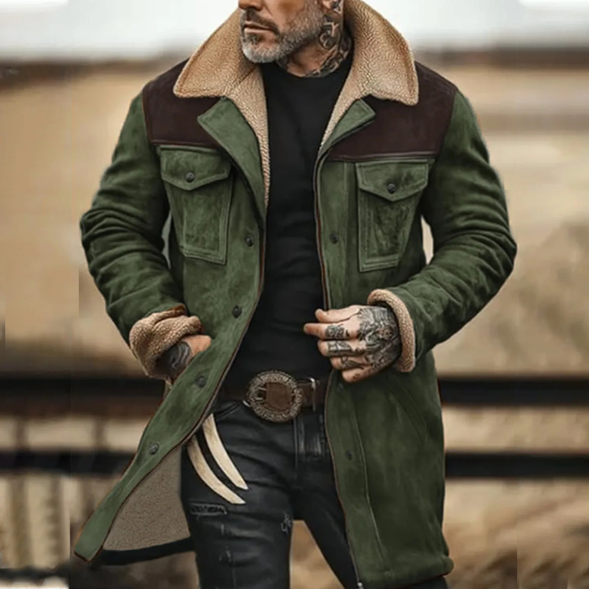 Men's Suede Fleece Lined Winter Jacket with Pockets
