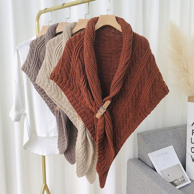 Triangular Knitted Scarf Leather Buckle