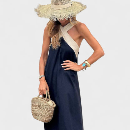Elegant Women's Maxi Dress Cross Neck Design