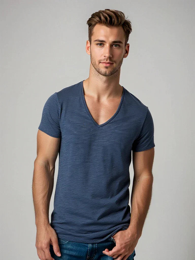Men's V-Neck Cotton T-Shirt - VibreMode