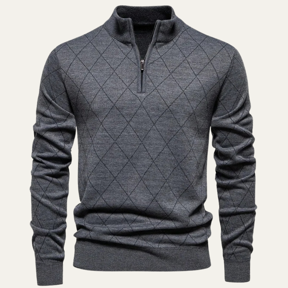 Men's Quarter Zip Sweater Diamond Pattern Knit - VibreMode