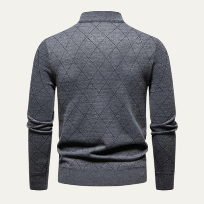 Men's Quarter Zip Sweater Diamond Pattern Knit