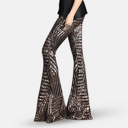 Women's High Waist Flare Pants Sequin