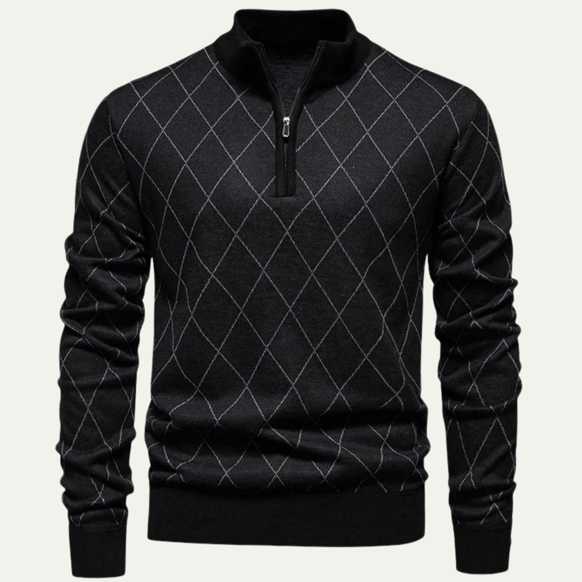 Men's Quarter Zip Sweater Diamond Pattern Knit