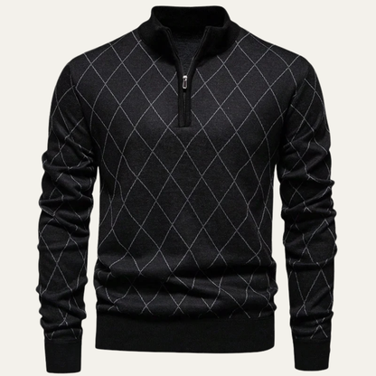 Men's Quarter Zip Sweater Diamond Pattern Knit