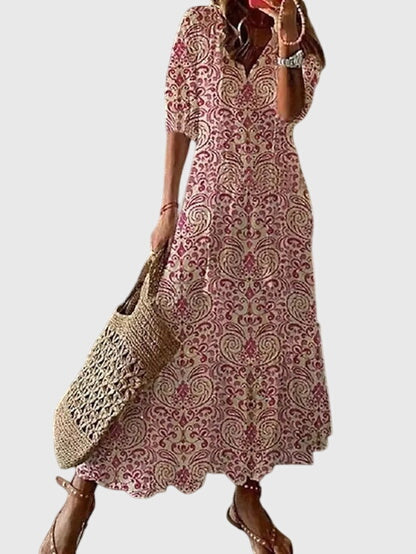 Trendy Floral V Neck Tassel Maxi Dress