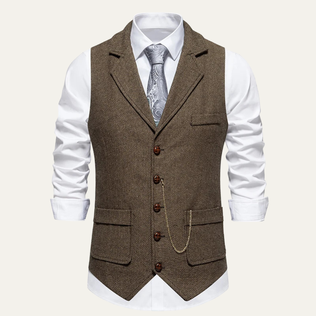 Men's Tweed Waistcoat Chain Vest