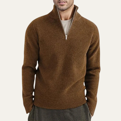 Men's Ribbed Mock Neck Sweater Warm Knit Half Zip
