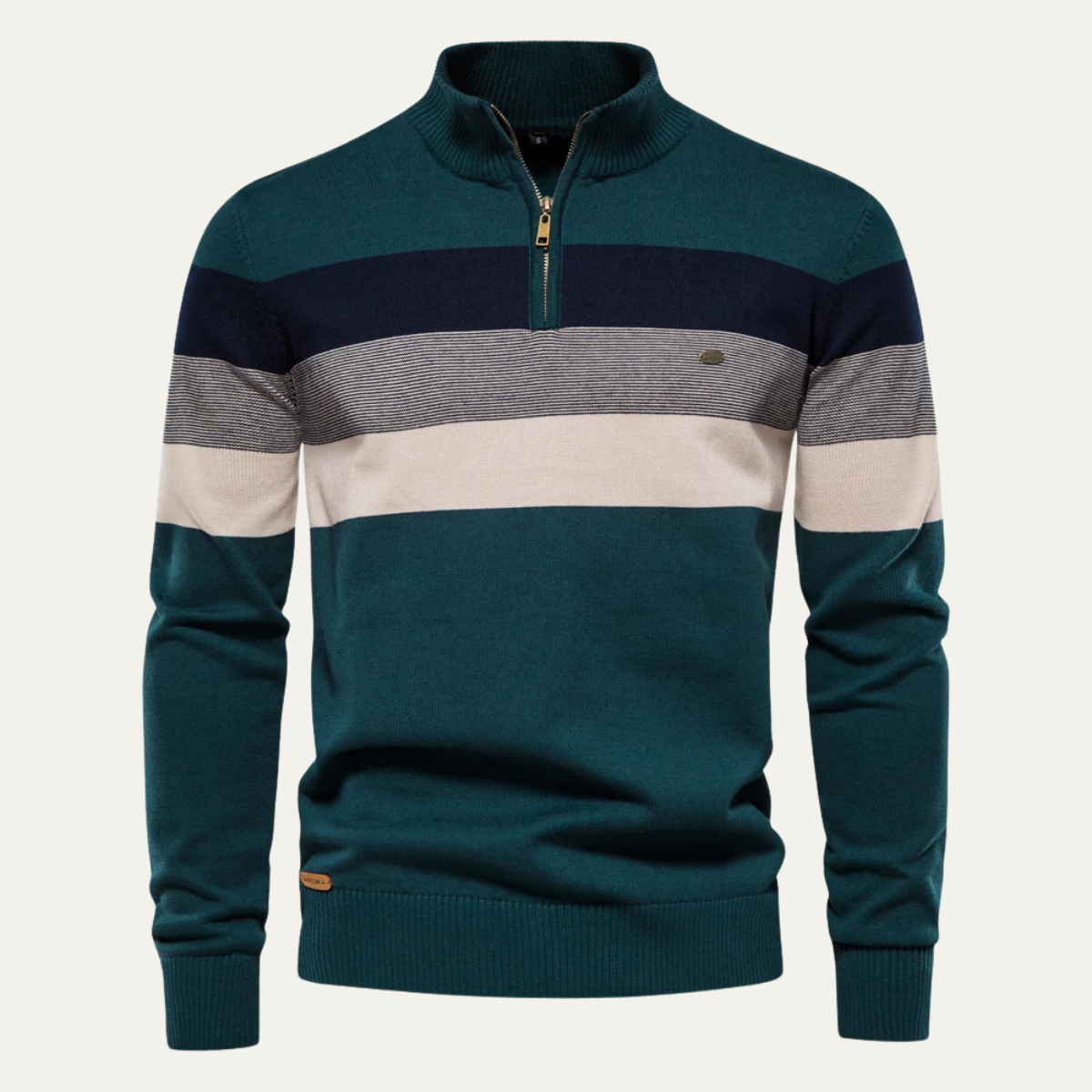 Men's Patchwork Zip Mock Neck Sweater