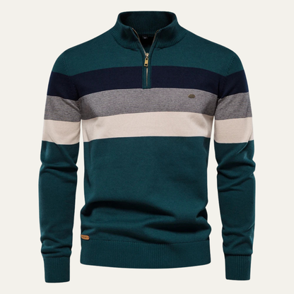 Men's Patchwork Zip Mock Neck Sweater