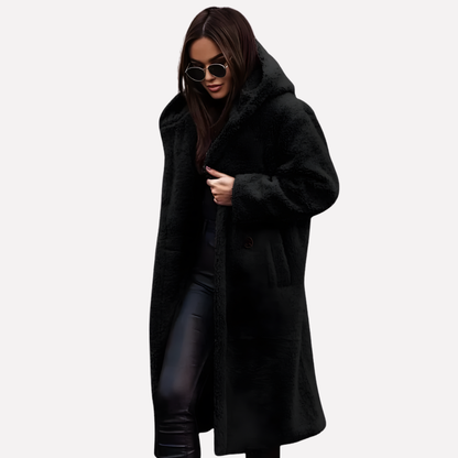 Women's Hooded Coat Button Closure