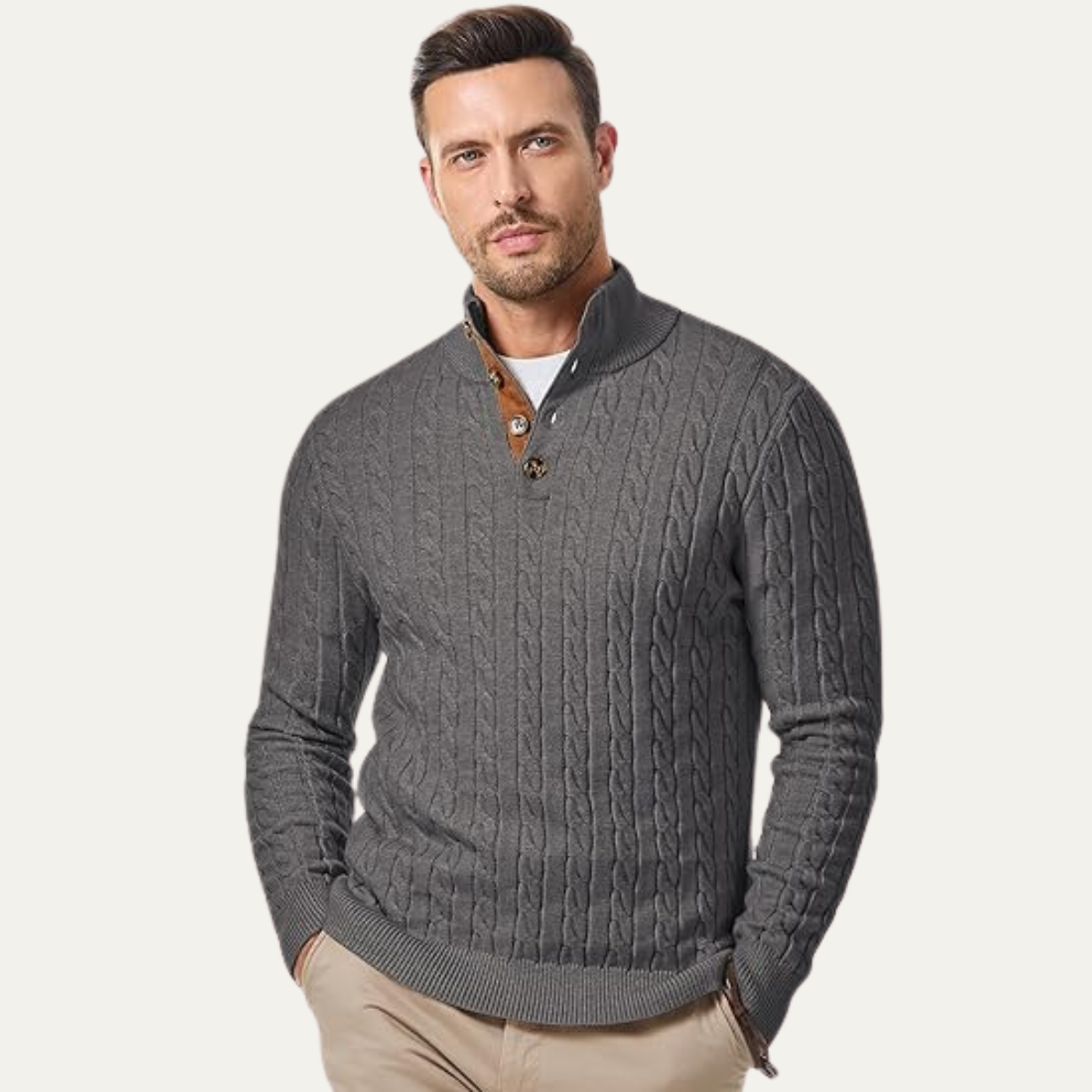 Men's Cable Knit Sweater Stand Collar