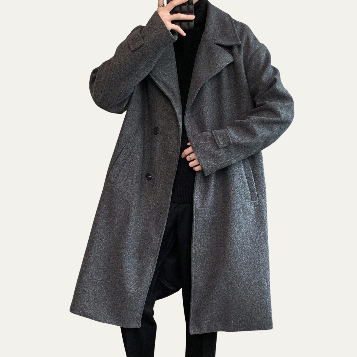 Men's Wool Wrap Coat Camel Brown with Belt