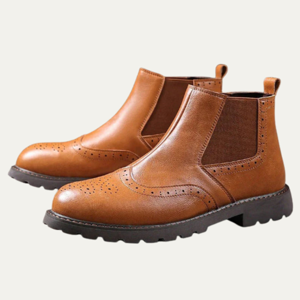 Men's Leather Chelsea Boots Brown Brogue Ankle Boots - VibreMode