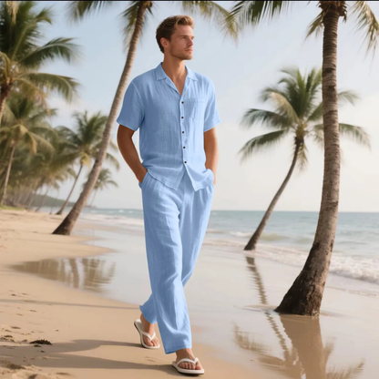 Men's Lightweight Casual Shirt And Pants Set