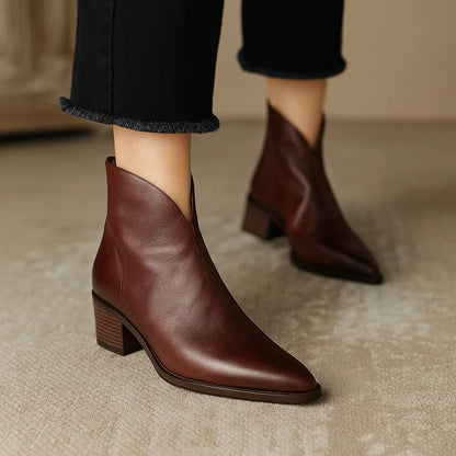 Women's Pointed Toe Boots Smooth Leather Shaft