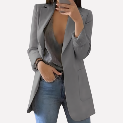 Women's Front Pocket Blazer Structured Everyday Wool Black