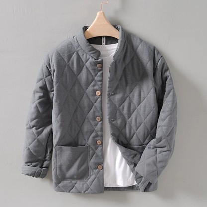 Men's Quilted Padded Jacket Vintage Stand Collar