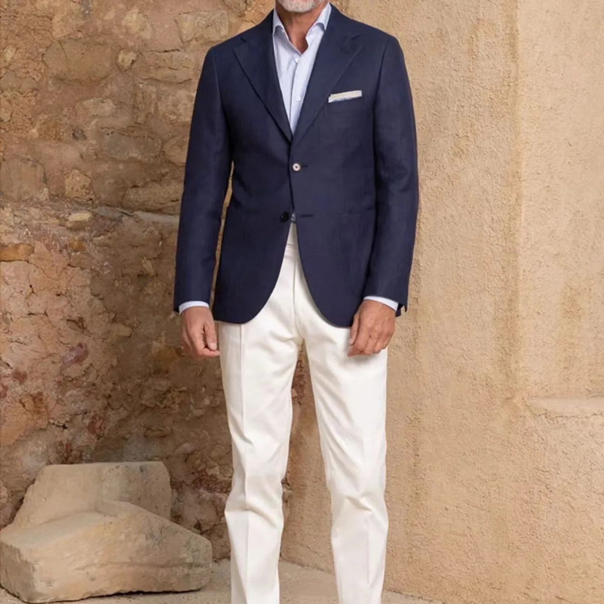 Men's 2 Piece Suit Notch Lapel White Pants