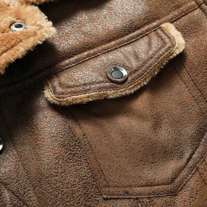 Men's Leather Sherpa Jacket Warm Casual