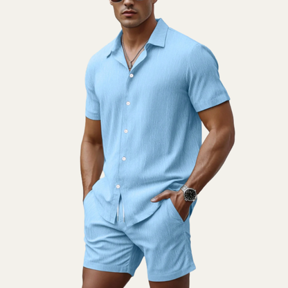 Men's Lightweight Button Up Shirt And Shorts Set