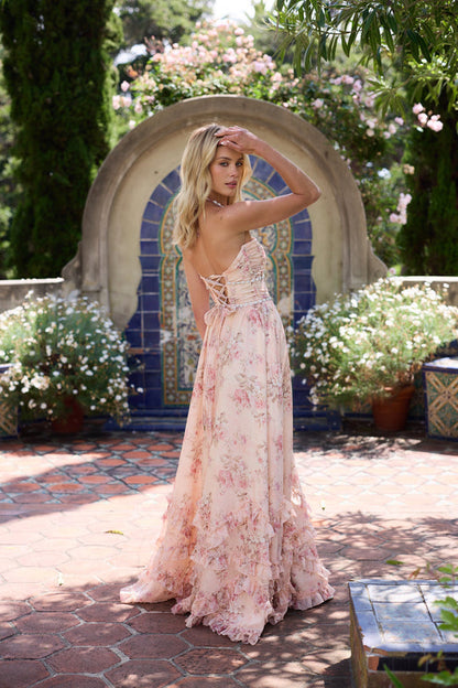 Stylish Peach Print Fit Dress