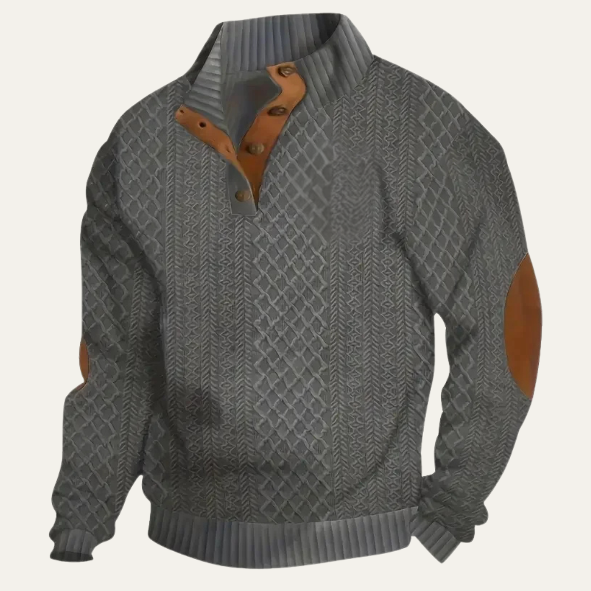 Men's Patterned Fleece Sweater Suede Elbow Patches
