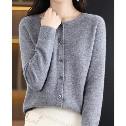 Women's Soft Knit Cardigan Round Neck Button Closure