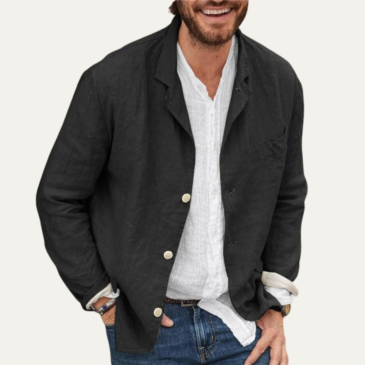 Men's Linen Blazer Jacket Lightweight Beige