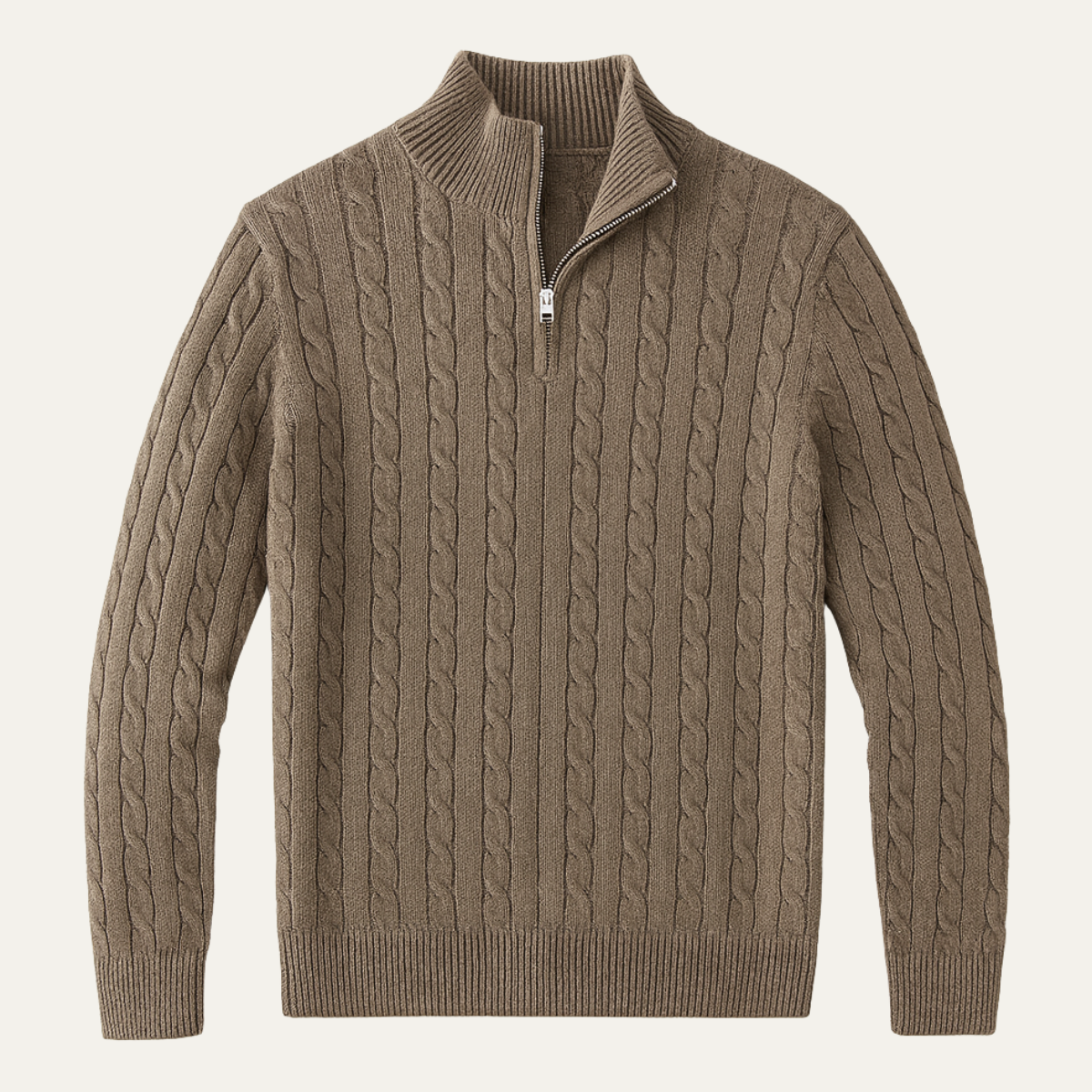 Men's Cable Knit Half Zip Sweater Taupe - VibreMode