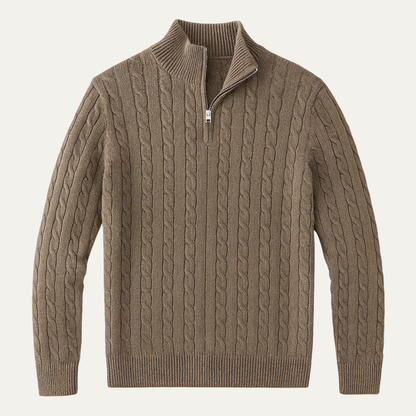 Men's Cable Knit Half Zip Sweater Taupe - VibreMode