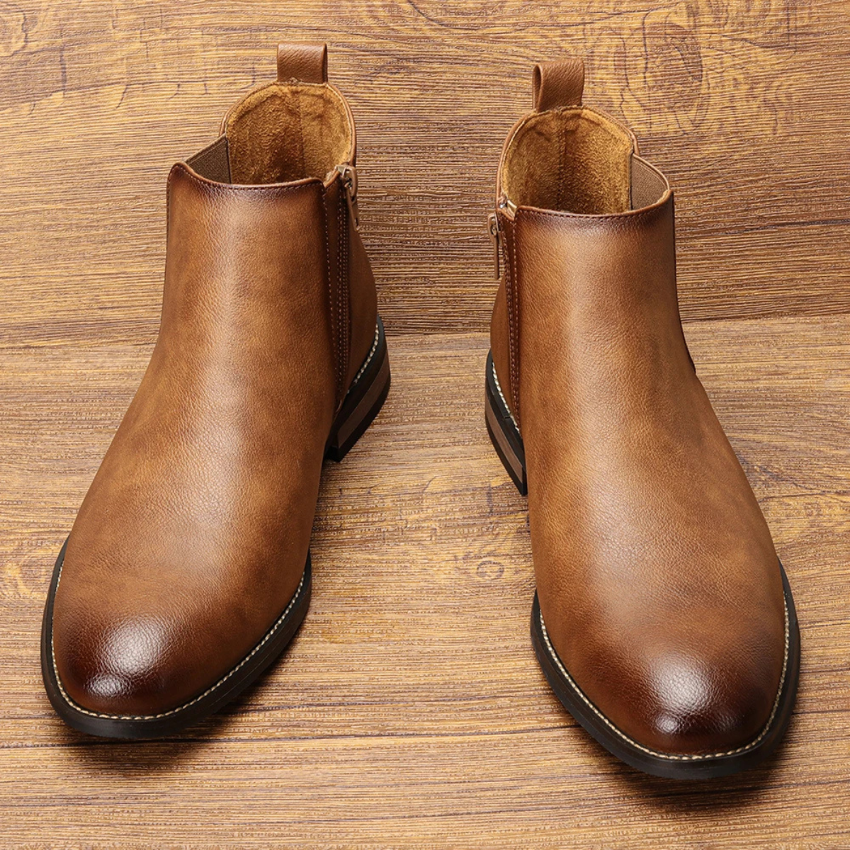 Men's Chelsea Leather Ankle Boots Elastic Sides Brown