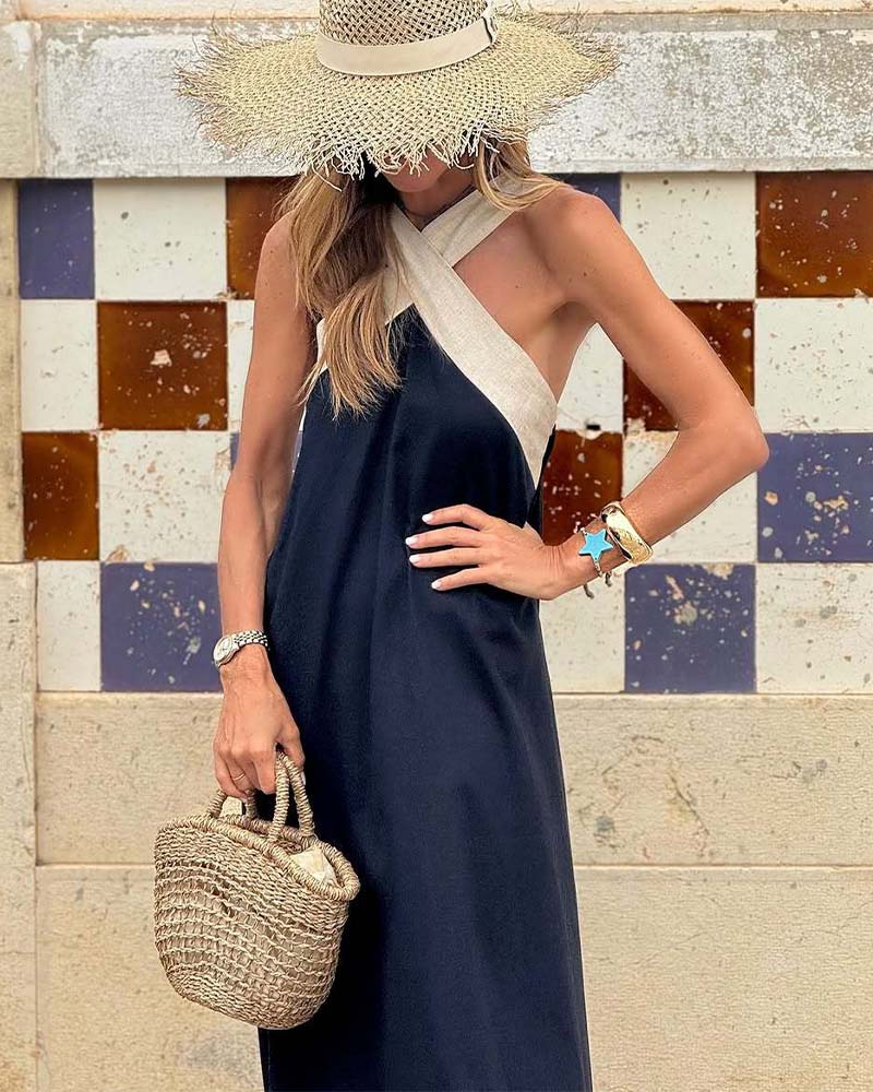 Sleek Strapless Two Tone Formal Dress