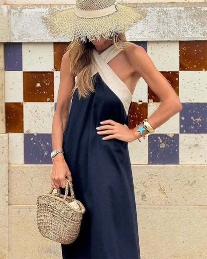 Sleek Strapless Two Tone Formal Dress