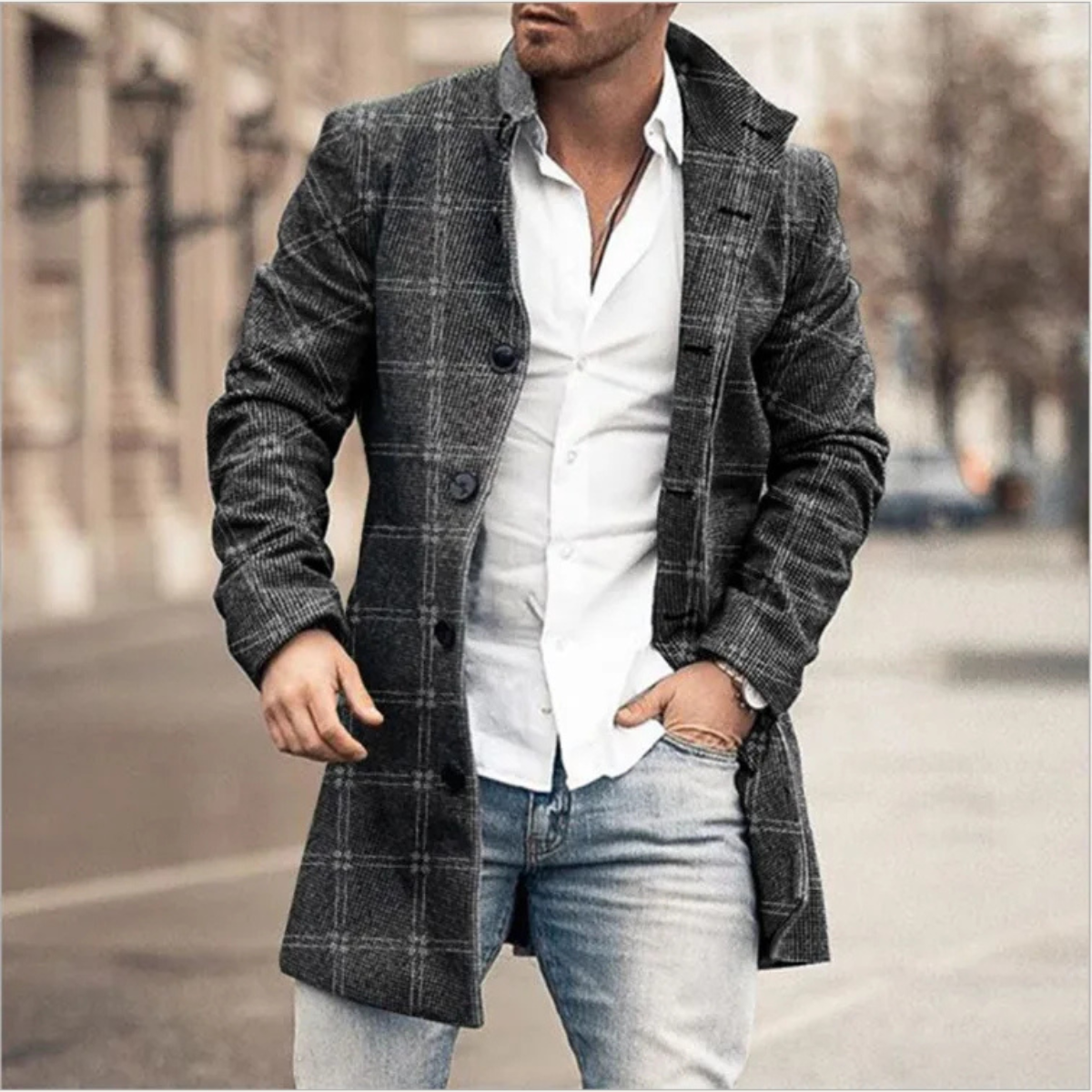 Men's Wool Blend Long Winter Jacket Red