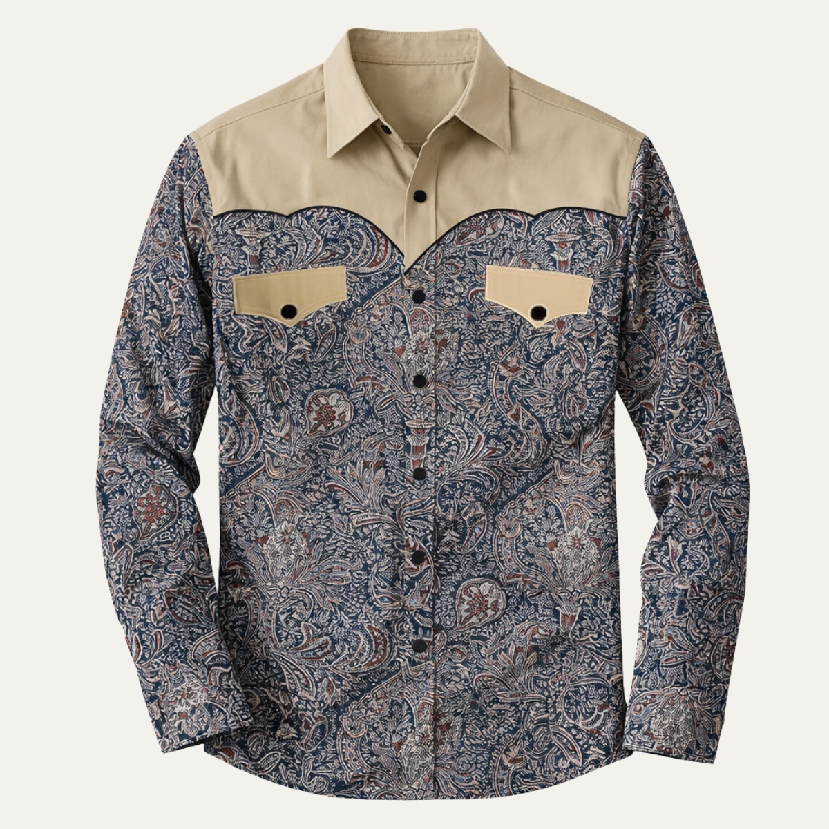Men's Western Denim Shirt Two Tone Patchwork Soft Blue - VibreMode