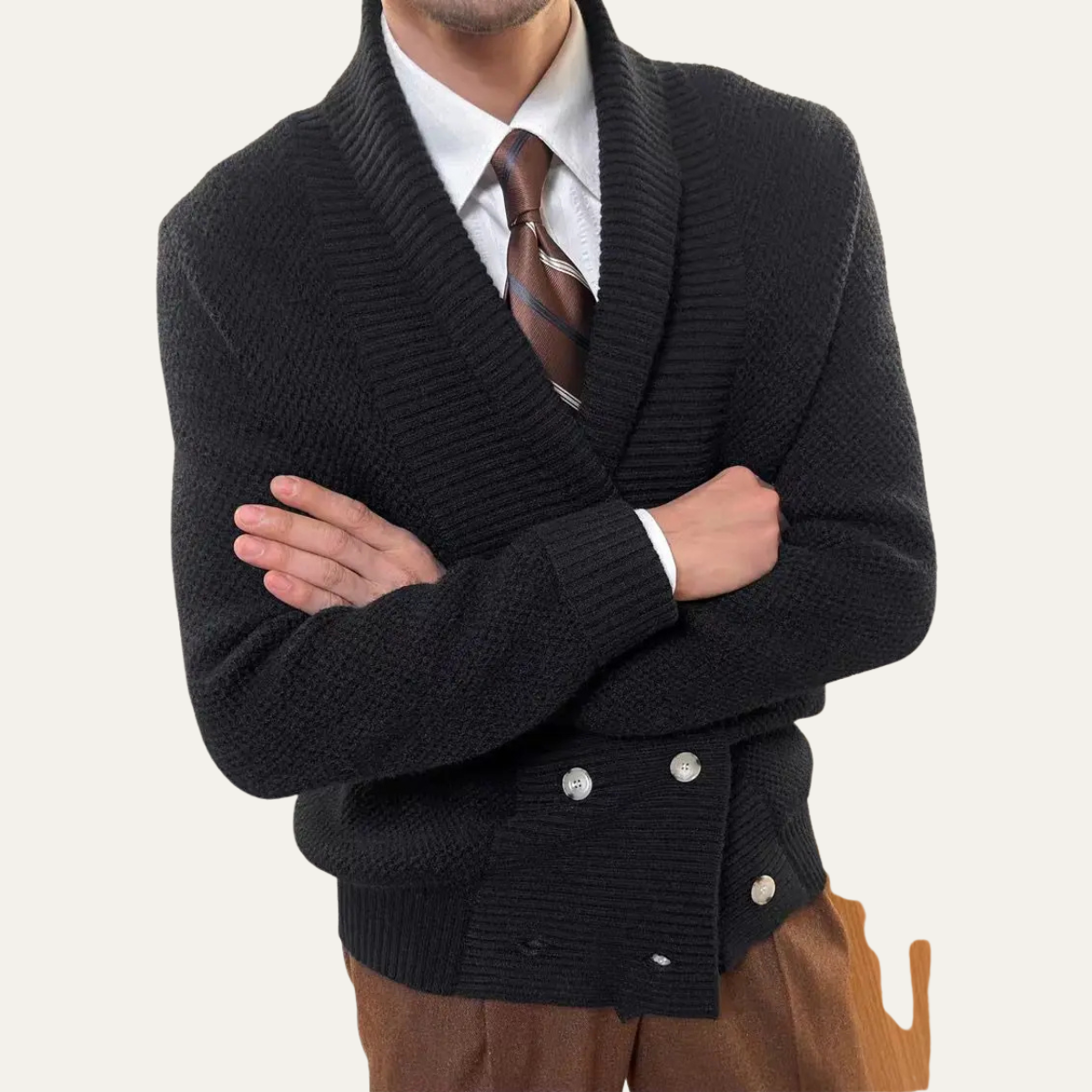 Men's Double Breasted Cardigan Chunky Knit Shawl Collar