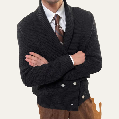 Men's Double Breasted Cardigan Chunky Knit Shawl Collar