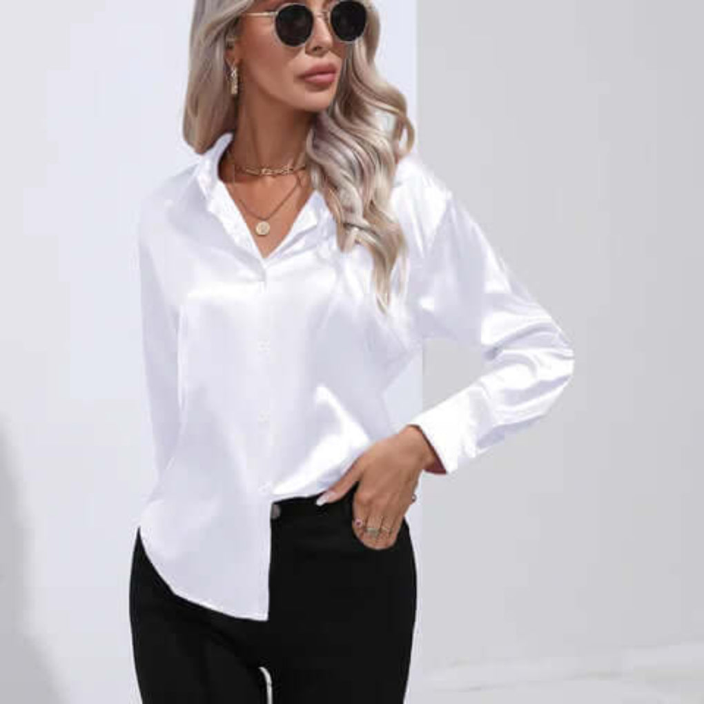 Women's Long Sleeve Satin Blouse Loose Fit