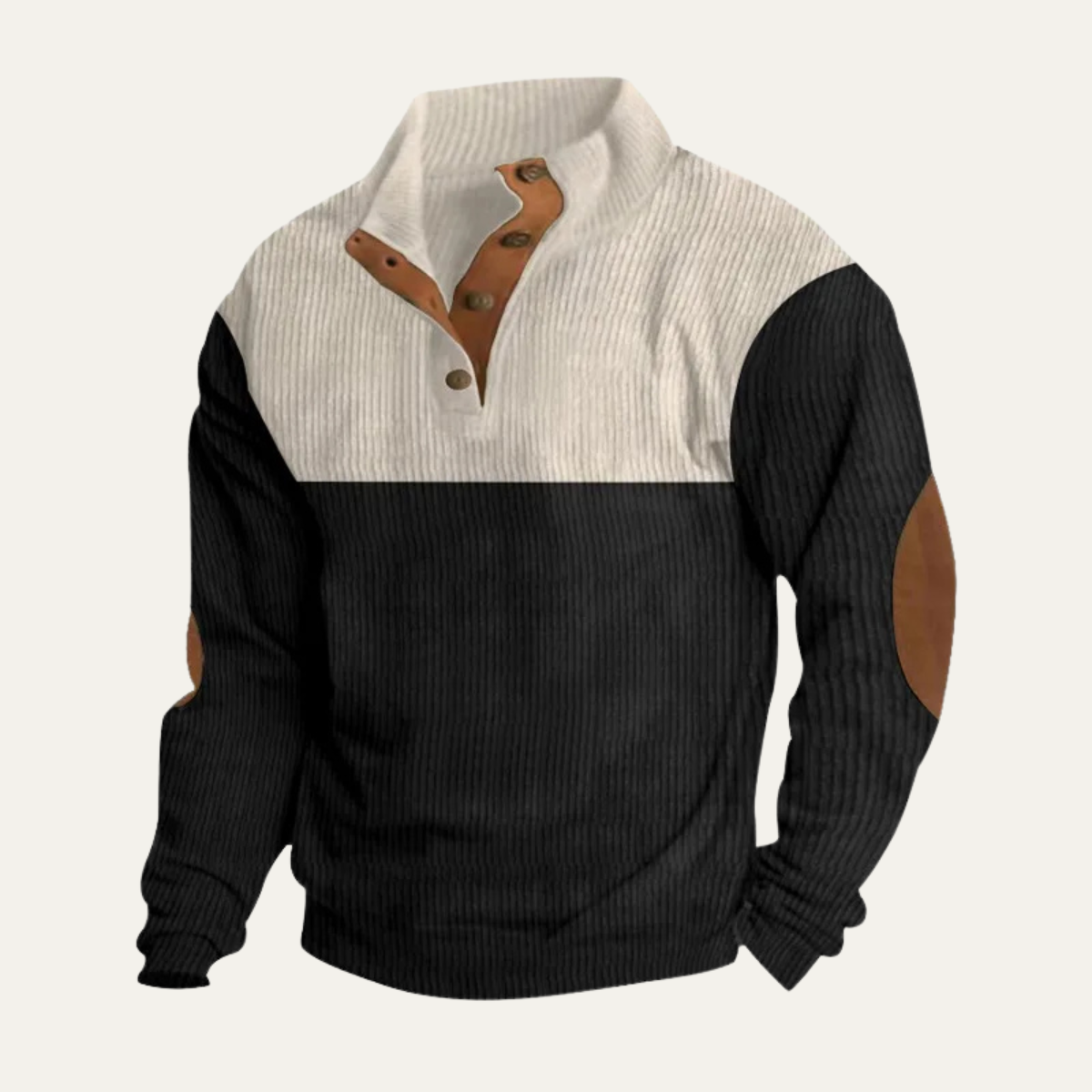 Men's Corduroy Sweater Button Neck Color Block Red