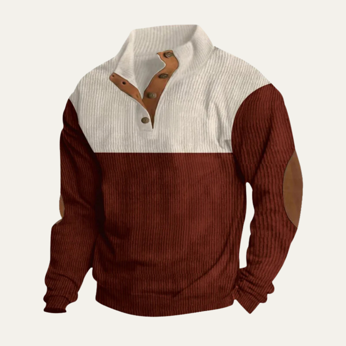 Men's Corduroy Sweater Button Neck Color Block Red